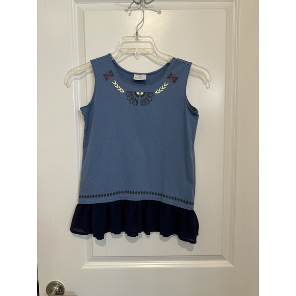 Hanna Andersson Girls 150 (12) Blue Nordic Print Chiffon Hem Drop Waist Top‎ - Picture 1 of 7
